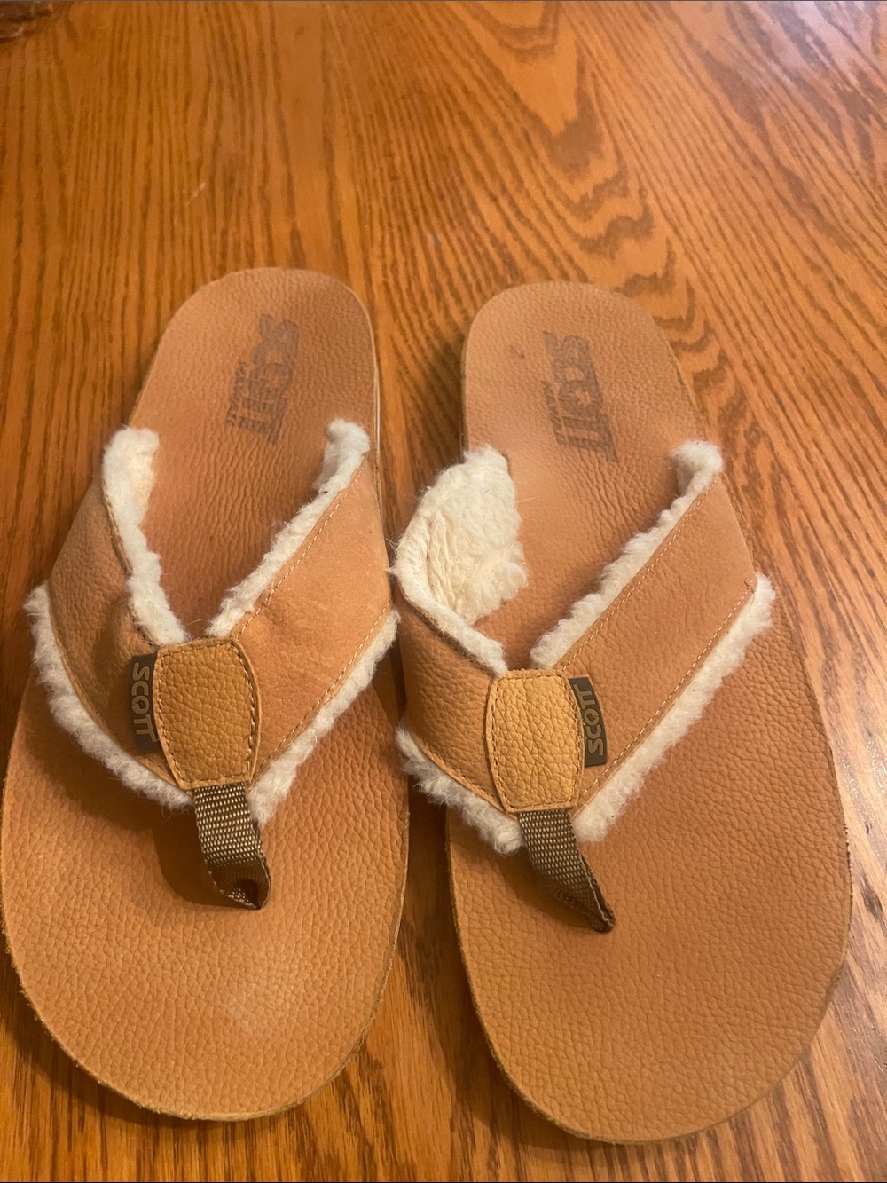 Scott Tan Faux-Shearling Flip Flop Sandals